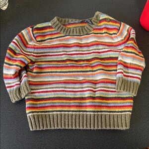 Cherokee Multicolor Striped Knit Sweater - Olive Trim 90’s